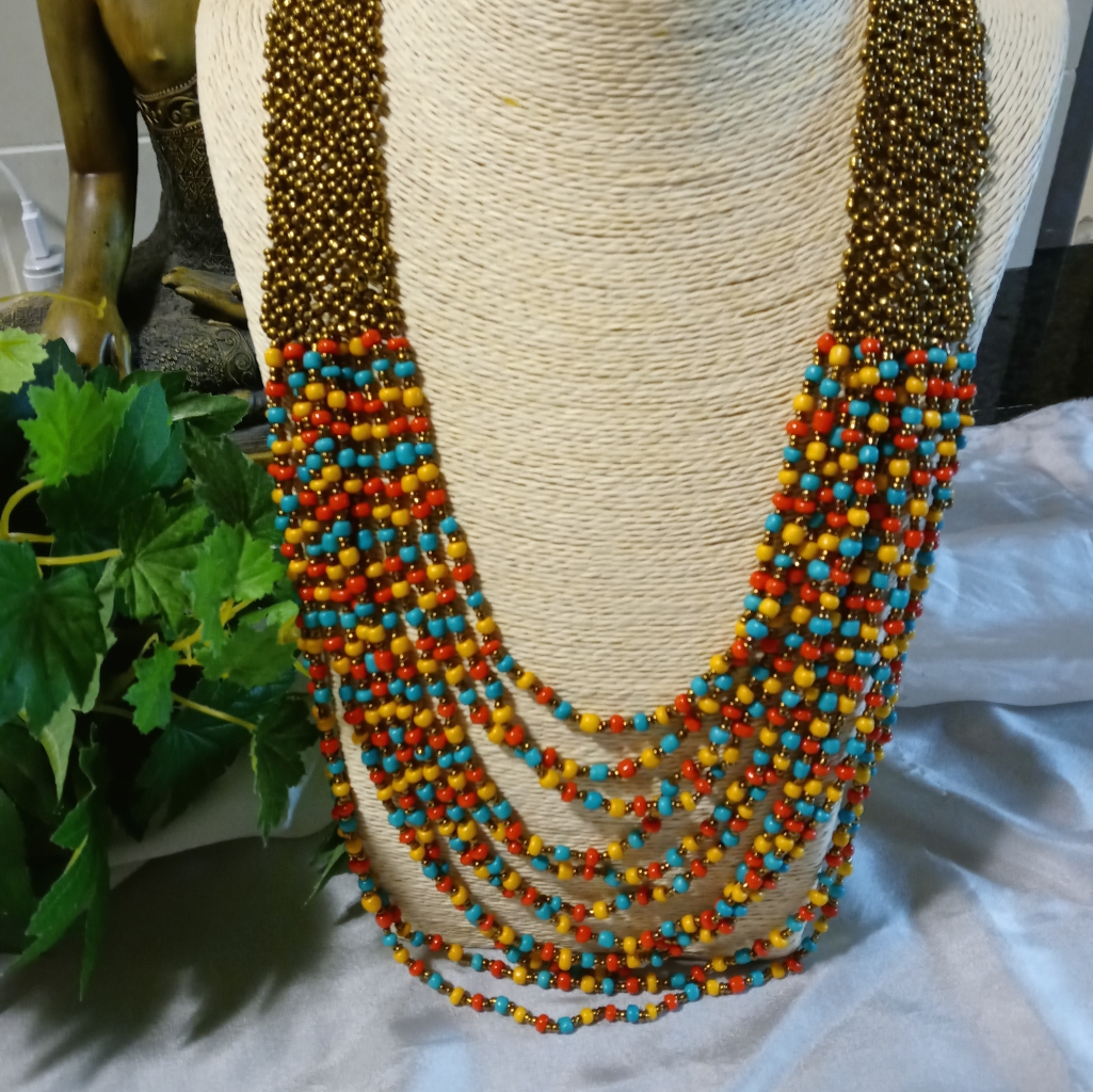 Artisanal Multi Color Multistrand Beaded Necklace Made In Ecuador